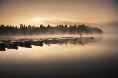 X Nature Landscape Mountains Water Rocks Boat Mist River