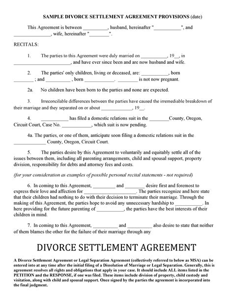 Settlement Sheet Template For Divorce