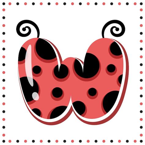 Premium Vector English Alphabet Letter W Cute Ladybug Theme Drawing