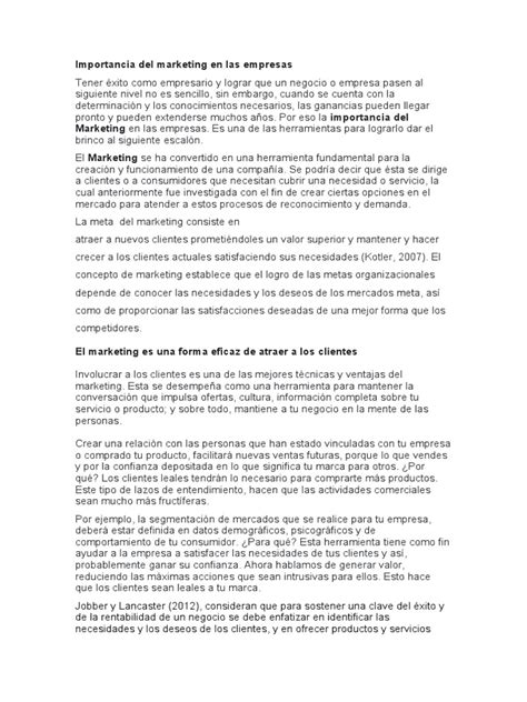 Importancia Del Marketing En Las Empresas Pdf Marketing Economias