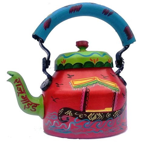 Ihandikart Hand Painted Designer Aluminium Kettle For Tea Coffee Home