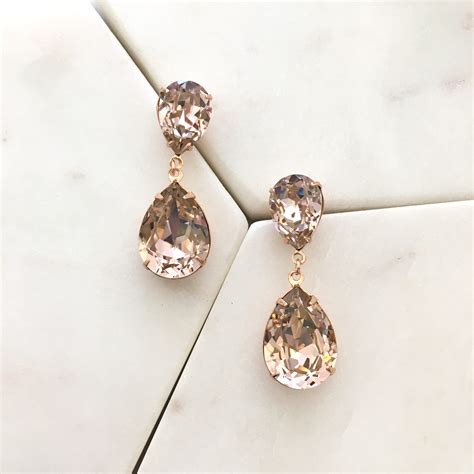 Earrings Crystal Double Pear Drop Earring Vintage Rose Rose Gold