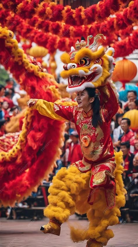 Premium Photo Dragon And Lion Dance Show In Chinese New Year Festival