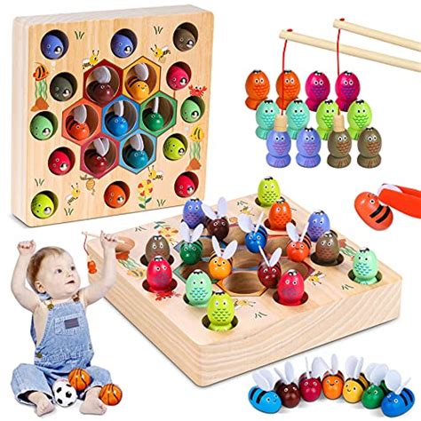 COOJOMMY Jouets en Bois Jeu de pêche Jeux Montessori Magnétique aux