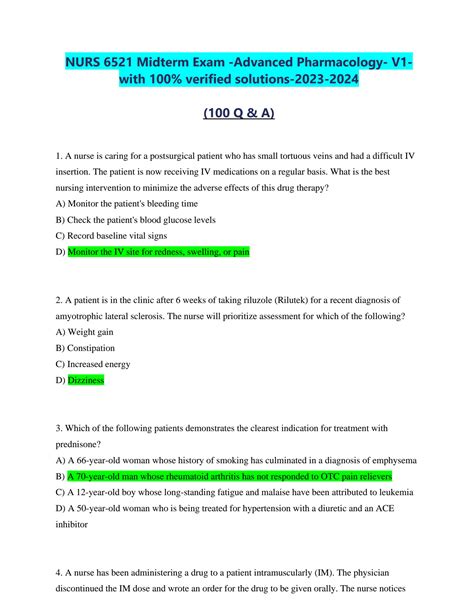 Solution Nurs Midterm Exam Advanced Pharmacology V With