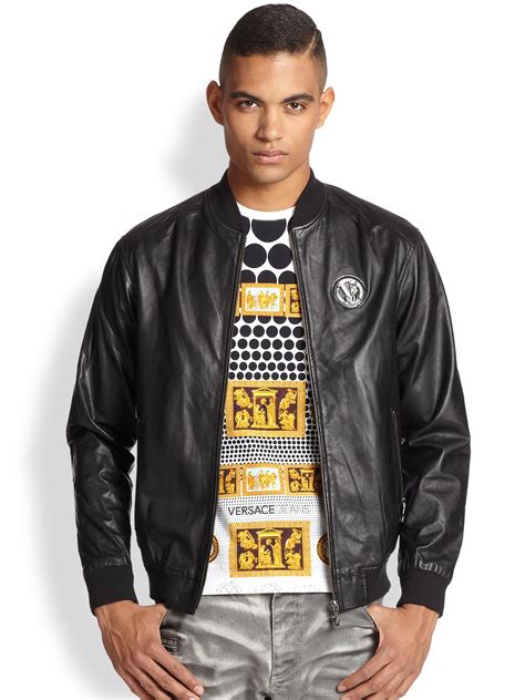 Versace Jeans Leather Bomber Jacket In Black For Men Lyst