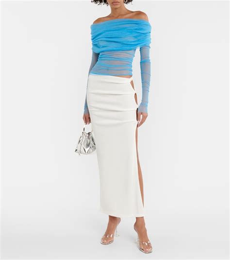 Ruched Off Shoulder Silk Top In Blue Christopher Esber Mytheresa