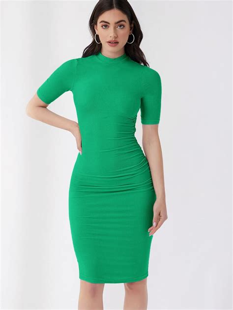 Shein Essnce Mock Neck Solid Bodycon Dress Shein Usa