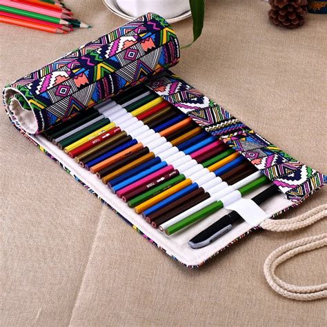 Pencil Case School Canvas Roll Pouch Makeup Comestic Brush Pen Storage ...