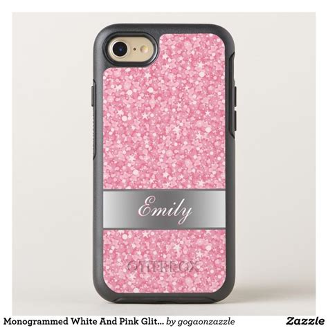 Monogrammed White And Pink Glitter Otterbox Iphone Case Zazzle