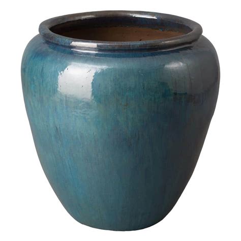 Emissary In L X In H Teal Ceramic Round Planter With Drainage