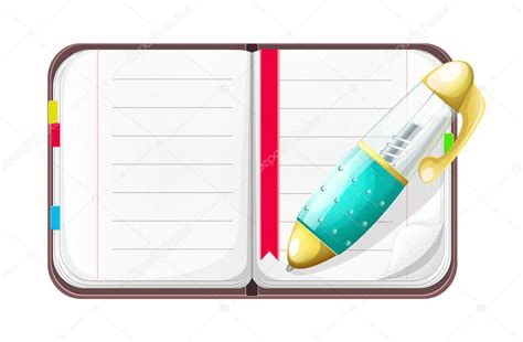 Cuaderno Abierto De Vector De Dibujos Animados Con Pluma — Archivo