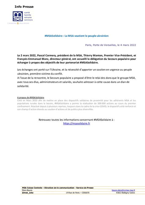 Calaméo Info Presse Msa Secours Populaire Msa Solidaire