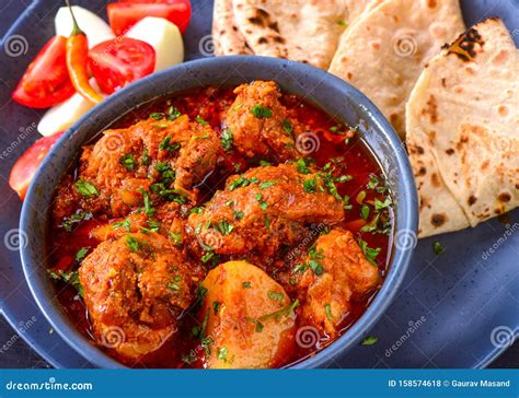 Chicken Curry Meal With Roti And Salad Stock Photo Image Of Kerala