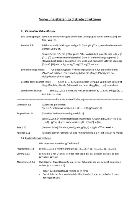 Vorlesungsskizzen Zu Diskrete Strukturen S Tze Und Definitionen Aus