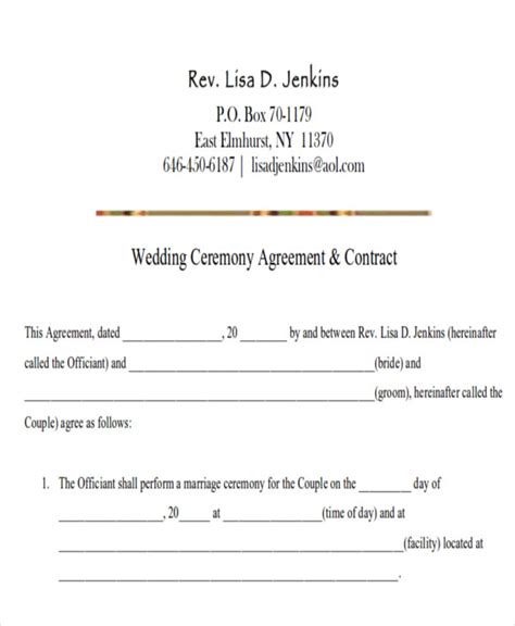 Free 9 Sample Wedding Contract Agreement Templates In Ms Word Pdf