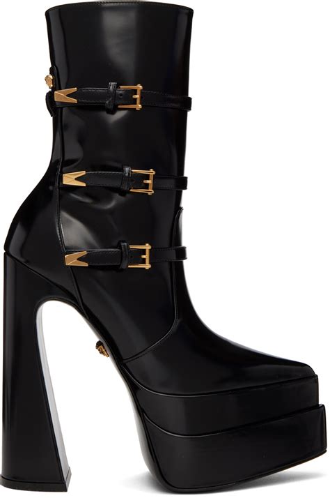 Black Aevitas Pointy Platform Boots By Versace On Sale