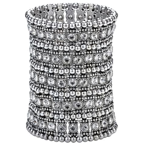 Multilayer Rhinestone Stretch Cuff Bracelets For Women Fit Wrist