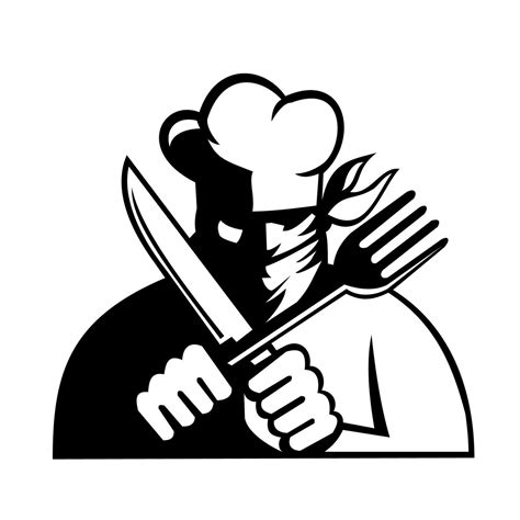 Chef Cook Baker Bandit Wearing Face Mask Holding Knife And Fork Front