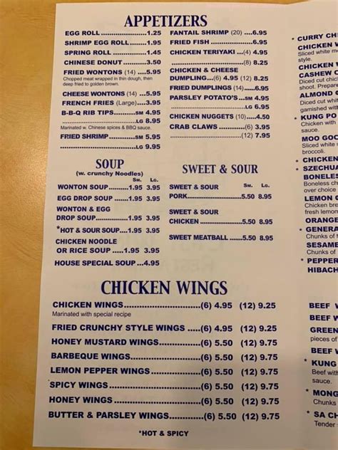 Menu At East Wind Restaurant Whiteville 316 Columbus Corners Dr