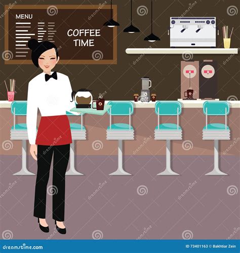 Cafe Waitress Holding Coffee Stock Illustration Illustration Of Food