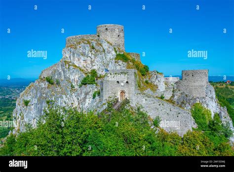 panorama view  srebrenik fortress  bosnia  herzegovina stock