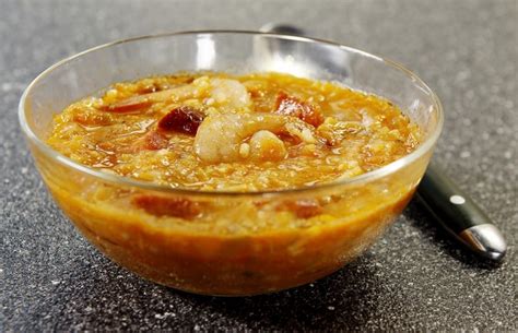 Bayou Fresh Spicy Shrimp Gumbo Stew On Rough Granite Countertop