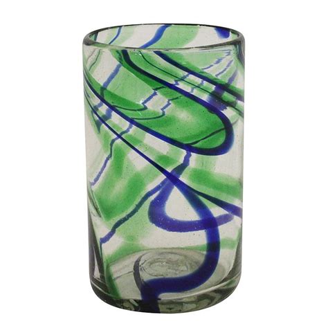 Handblown Glassware Collection Blue Green Swirl