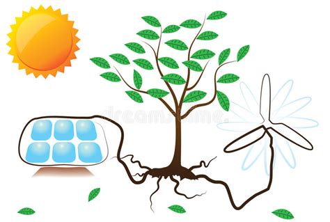 Ilustración Conceptual De La Energía Solar Y Eólica Stock de