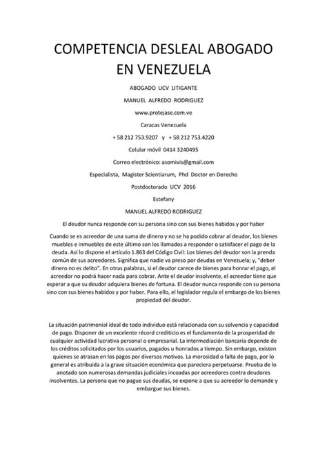 Competencia Desleal Abogado En Venezuela Pdf