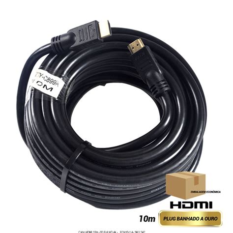 Cabo HDMI 10m 3D Full HD 4k Plug Banhado A Ouro