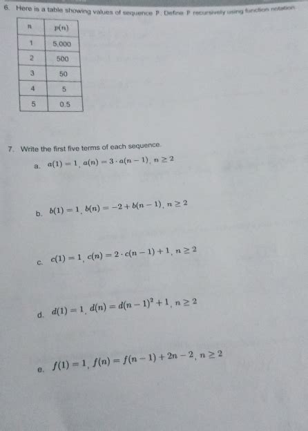 Solved 6 Here Is A Table Showing Values Of Sequence P Define P