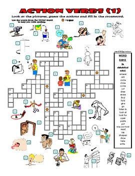 Action Verbs Crossword Puzzle With Pictures Classroom Back To