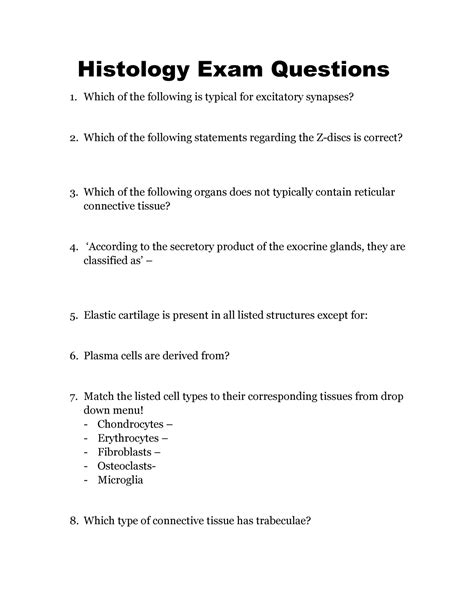 Histology Exam Questions Final GCHE Histology Exam Questions Which Of