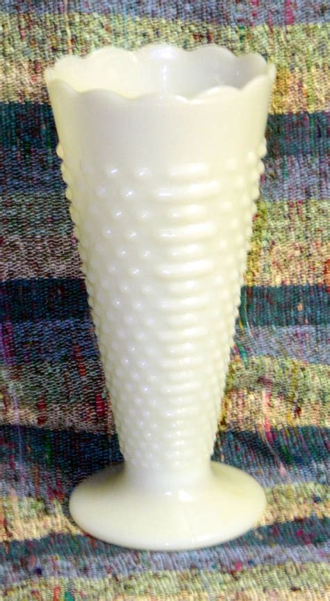 Milk Glass Vase Hobnail Scalloped Rim White Glass Flower Vase