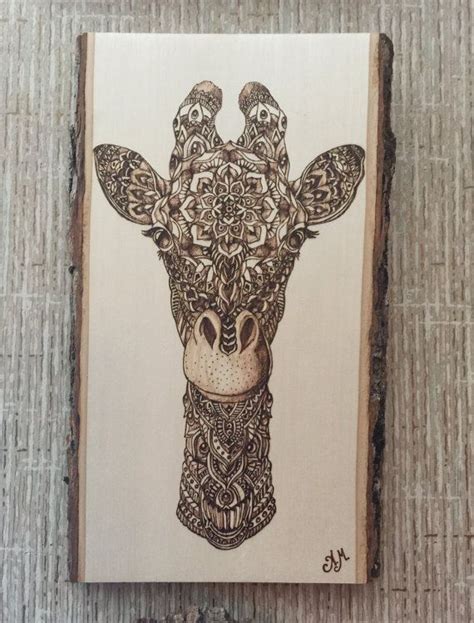 Triabal Art Giraffe Plaque Zentangle Personalized Pyrography Wood