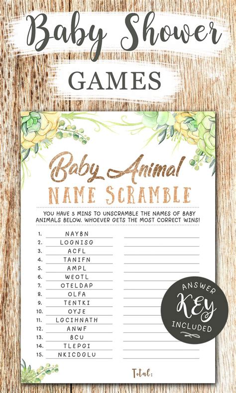 Baby Animal Name Scramble Baby Shower Games Scramble Baby | Etsy