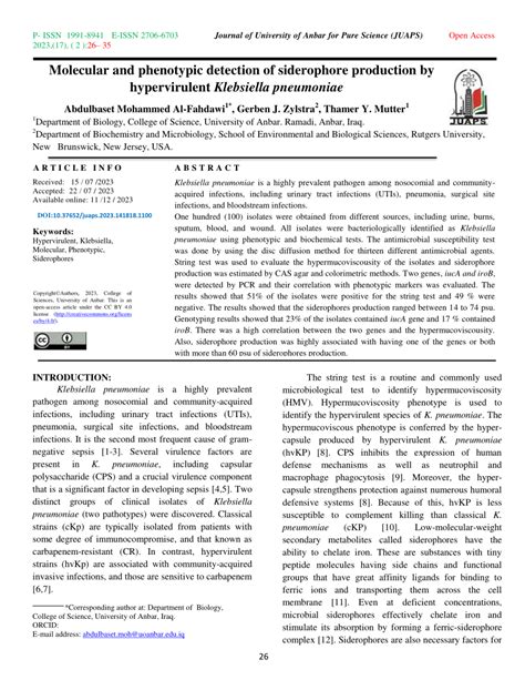 PDF Molecular And Phenotypic Detection Of Siderophore Production By