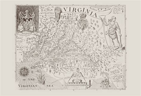 Vintage Virginia Map Historical Map Of Virginia Powhatan Antique Map