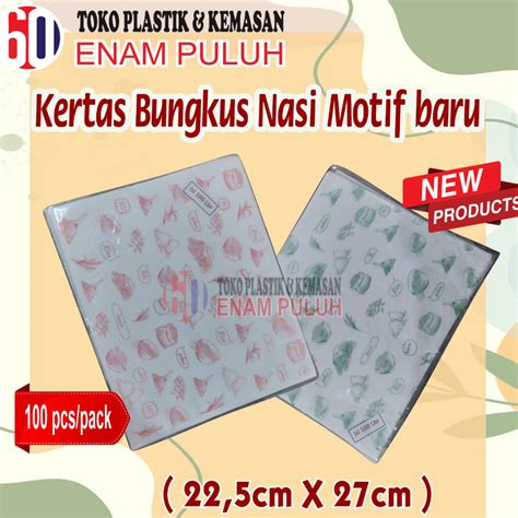 Jual Kertas Bungkus Nasi Motif 22x27cm Isi 100pcs Bungkus Nasi Kebab