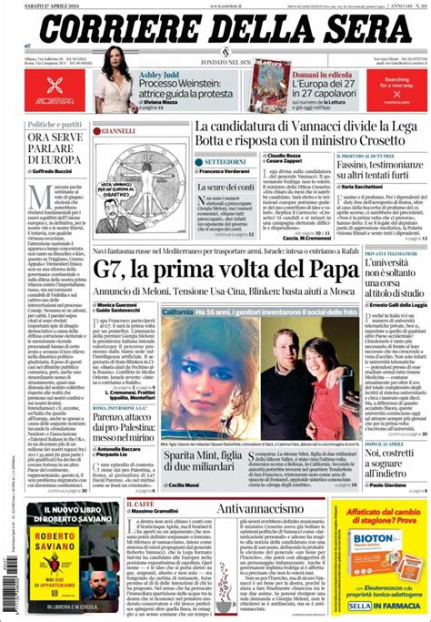 Newspaper Corriere Della Sera Italy Newspapers In Italy Today S