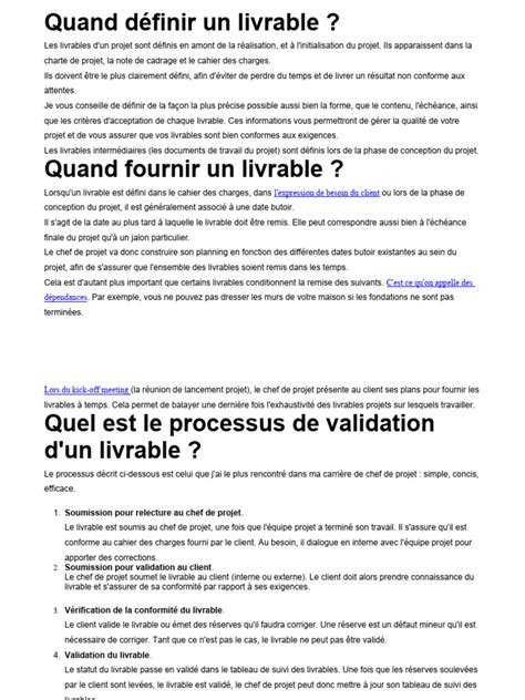 quand definir  livrable recherche etude  developpement