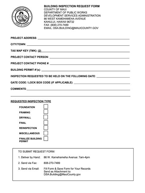 Building Inspection Request Form County Of Maui Department Of Fill