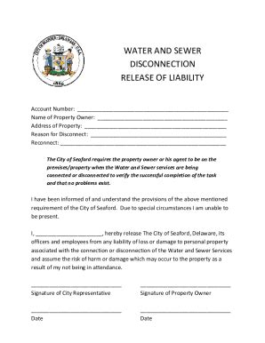 Fillable Online Water And Sewer Disconnection Release Of Fax Email