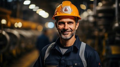 Ingeniero De Mantenimiento De La Industria Hombre Con Uniforme Y Casco