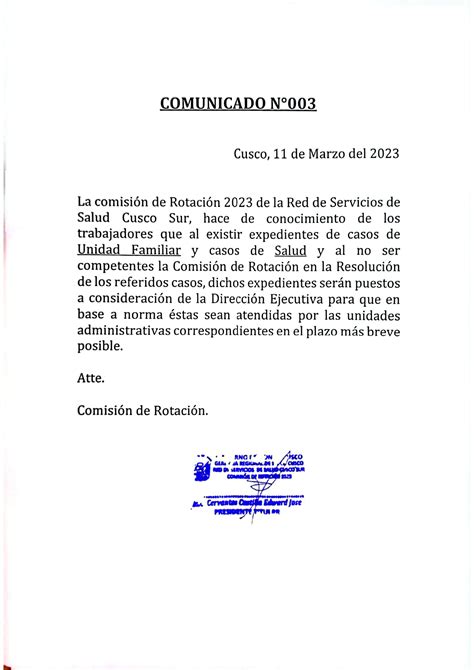 Comunicado Proceso De Rotacion Red De Servicios De Salud