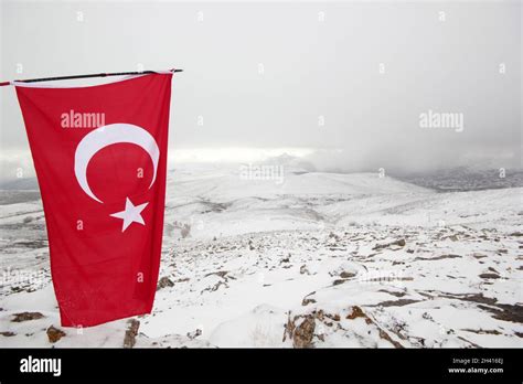 Snowy Mountains And Turkish Flag Stock Photo Alamy