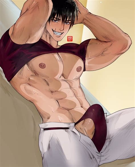 Rule 34 Abs Barayot Big Pecs Black Hair Bulge Dilf Jujutsu Kaisen Looking At Viewer Male Male