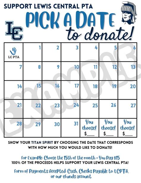 Pta fundraiser template, pto fundraiser, pick a date calendar, sponsor a date, school fundraiser