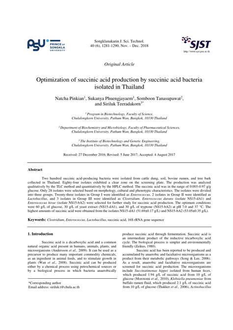 (PDF) Optimization of succinic acid production by succinic acid ...